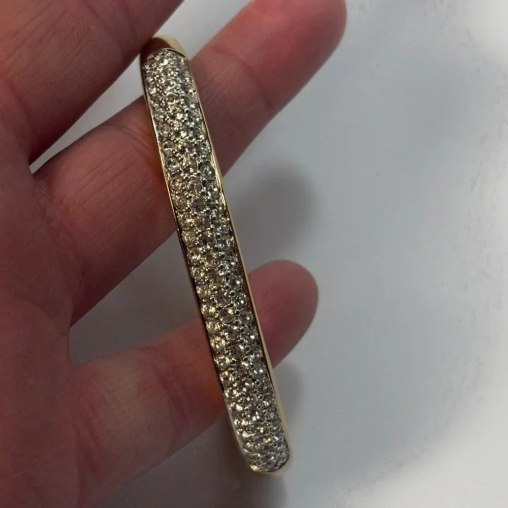 Swarovski Bangle Gold Pave Crystal Hinge Oval Bracelet - Picture 15 of 16